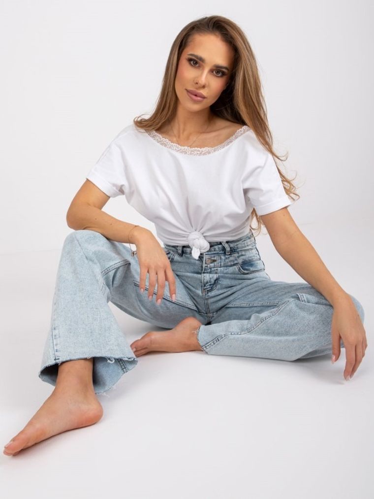 Bluzka damska z krótkim rękawem, biała, Rue Paris