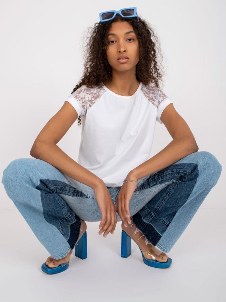 Bluzka damska z krótkim rękawem, biała, Rue Paris