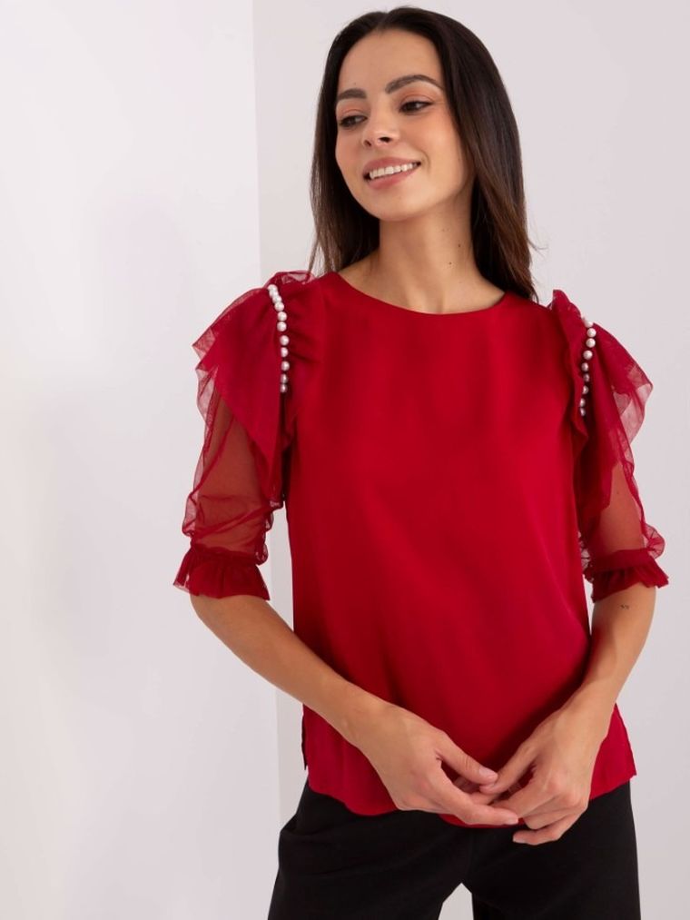 Bluzka damska z krótkim rękawem, bordowa, Lakerta