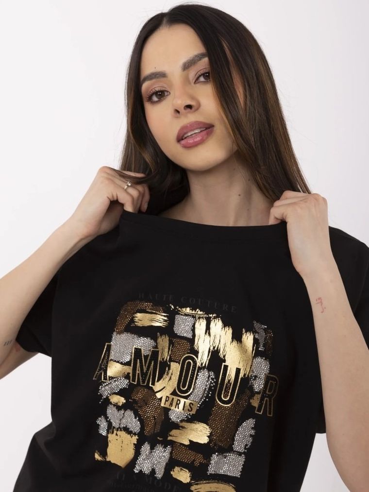 Bluzka damska z krótkim rękawem, czarna, Calimera