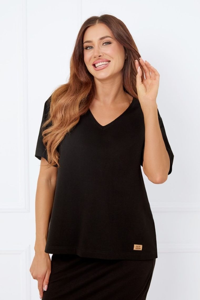 Bluzka damska z krótkim rękawem, czarna, Caro, Italian Fashion