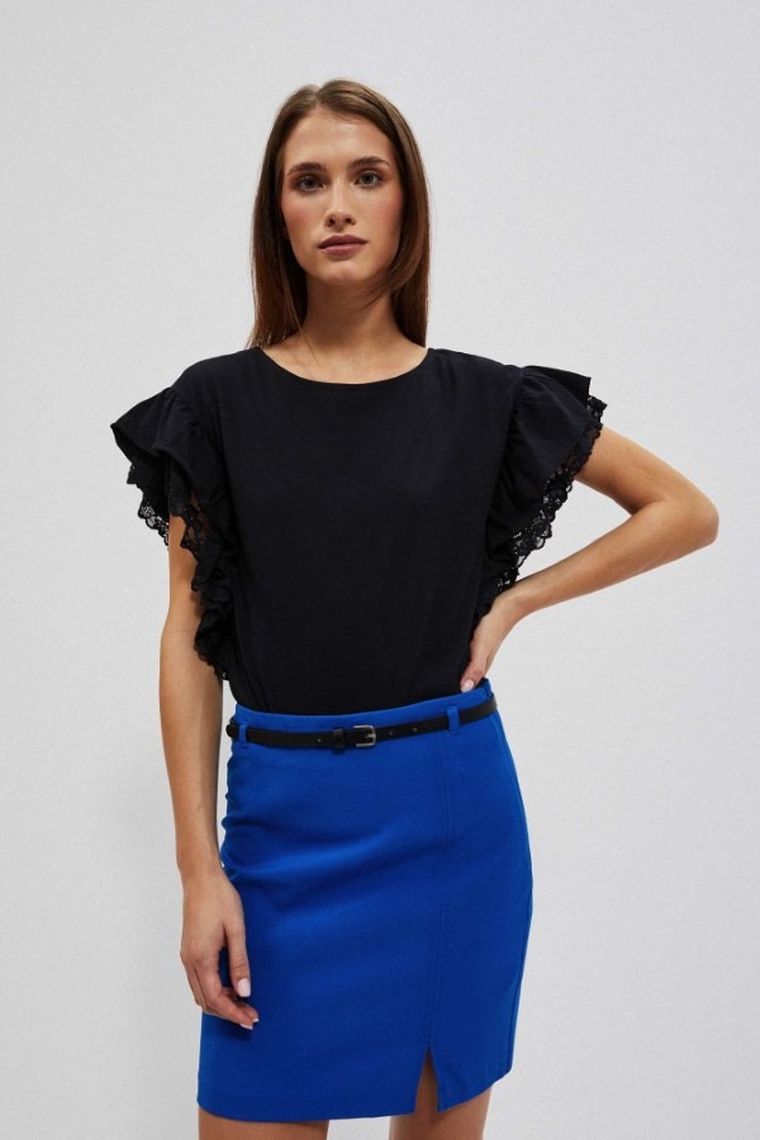 Bluzka damska z krótkim rękawem, czarna, Moodo