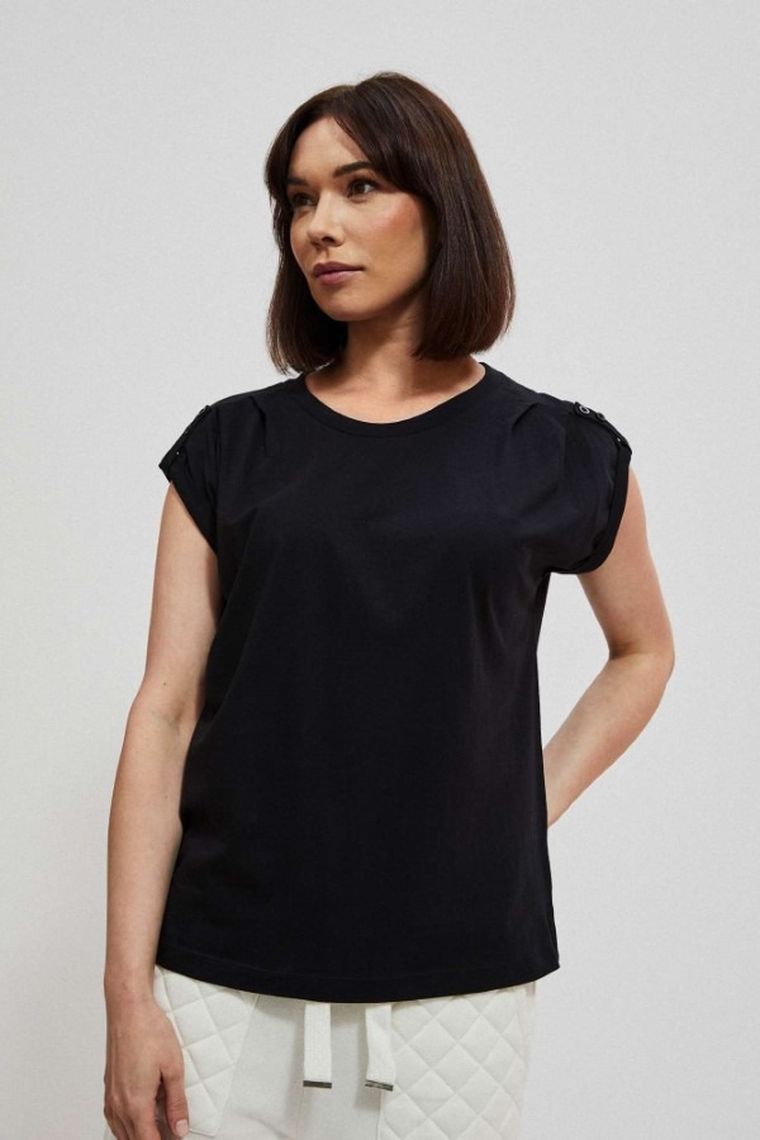 Bluzka damska z krótkim rękawem, czarna, Moodo