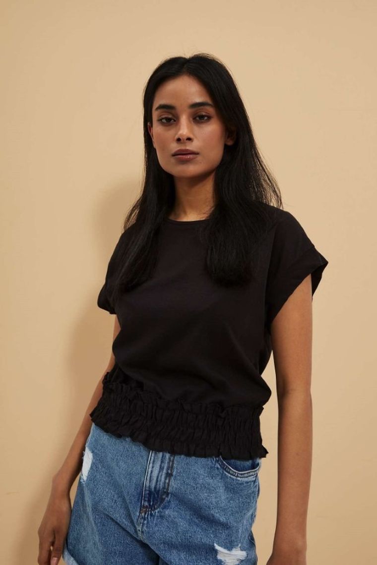 Bluzka damska z krótkim rękawem, czarna, Moodo