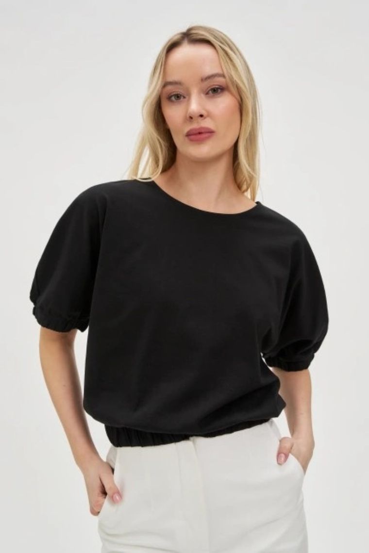 Bluzka damska z krótkim rękawem, czarna, Moodo