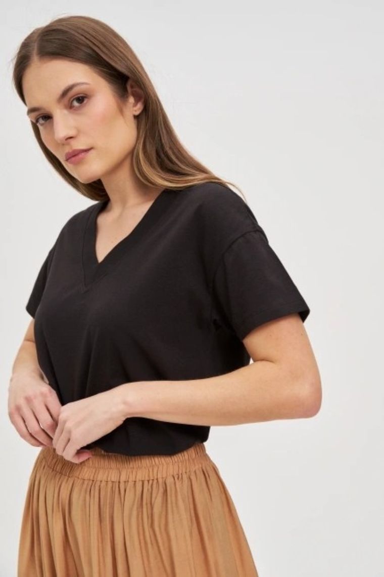 Bluzka damska z krótkim rękawem, czarna, Moodo