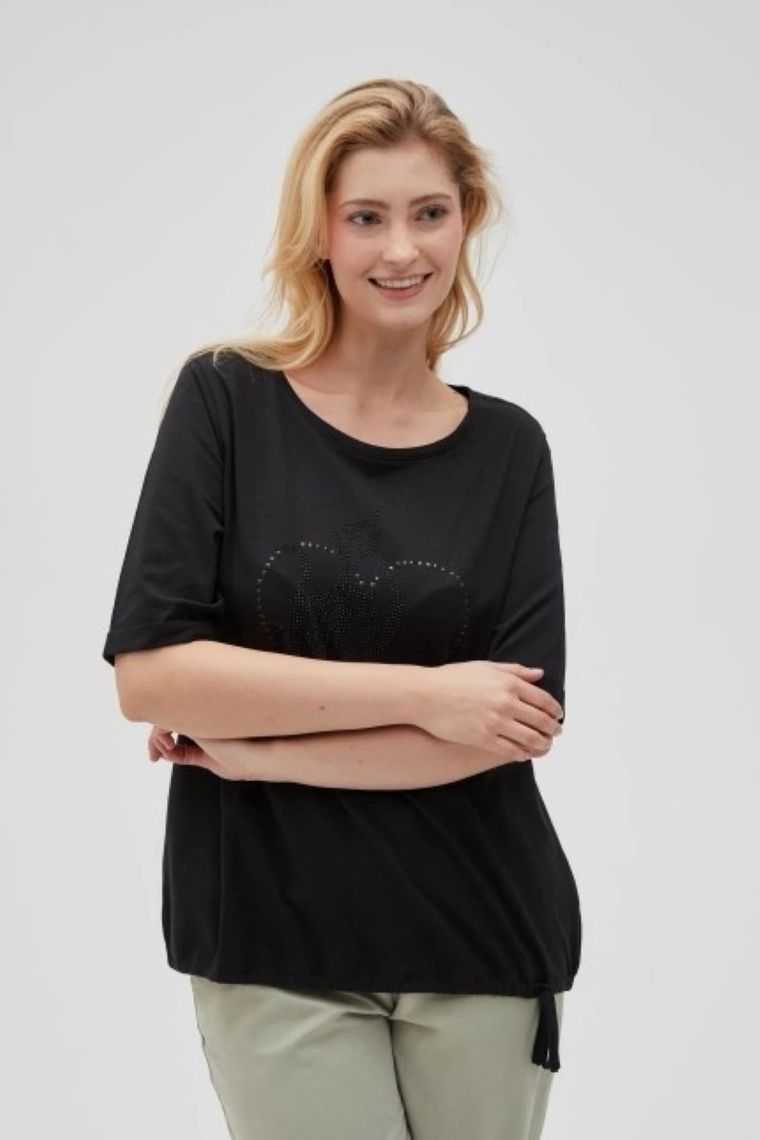 Bluzka damska z krótkim rękawem, czarna, Moodo