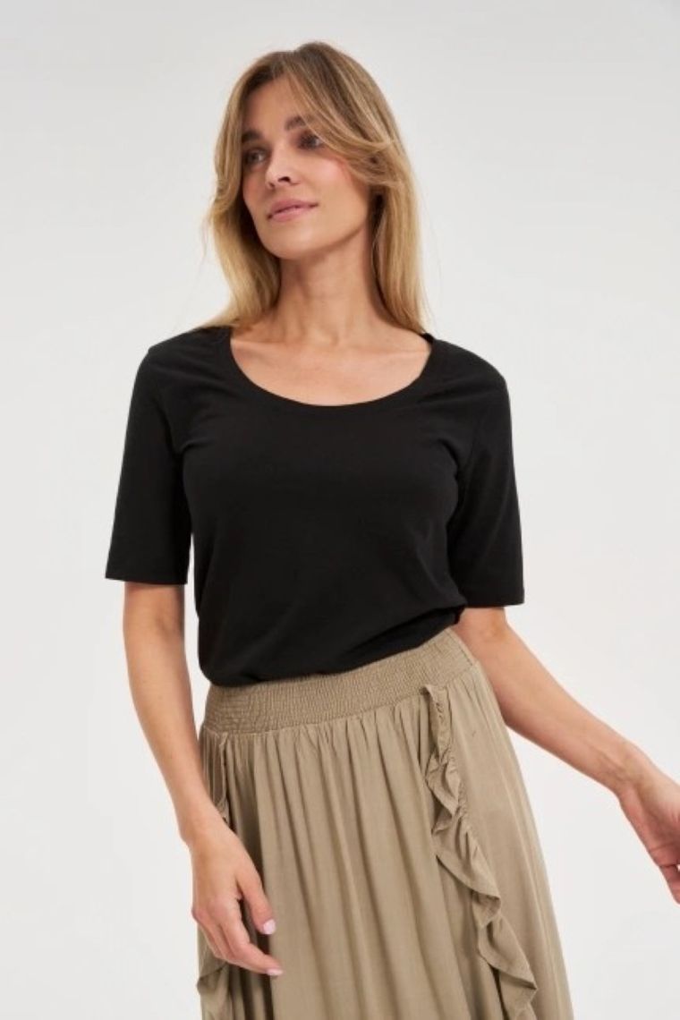 Bluzka damska z krótkim rękawem, czarna, Moodo