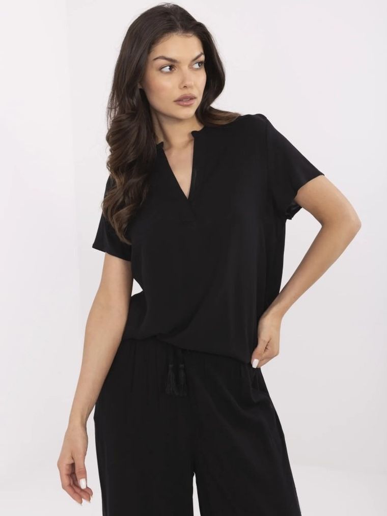 Bluzka damska z krótkim rękawem, czarna, Sublevel