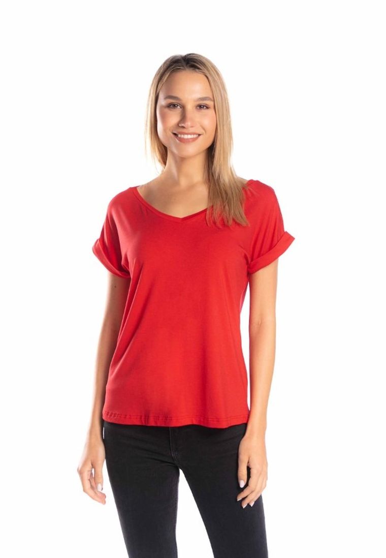 Bluzka damska z krótkim rękawem, czerwona, Golden Queen