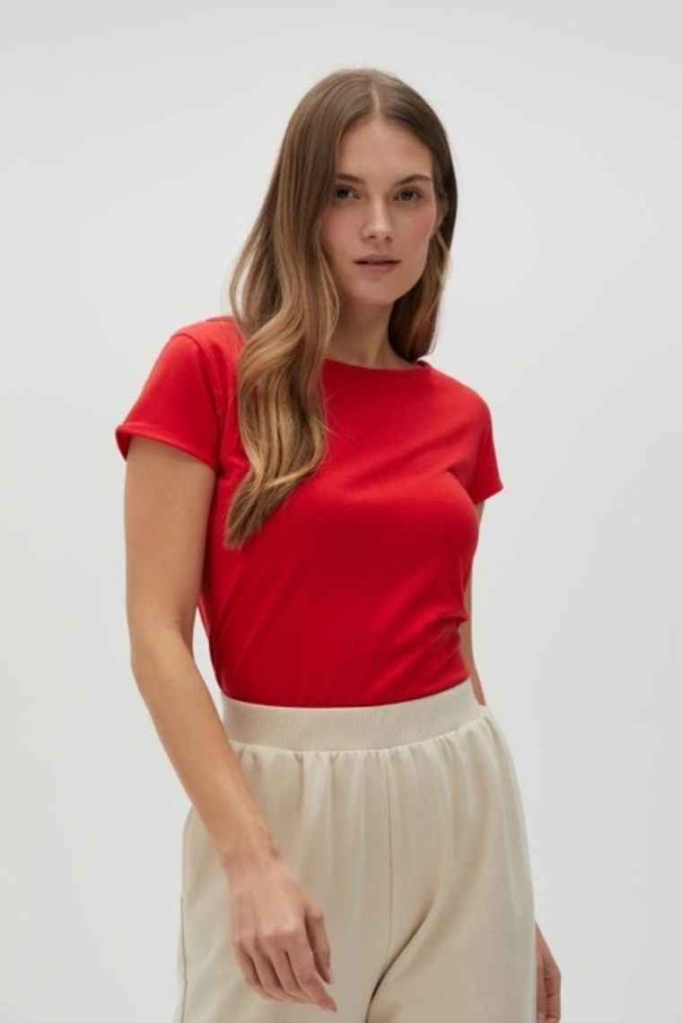 Bluzka damska z krótkim rękawem, czerwona, Moodo