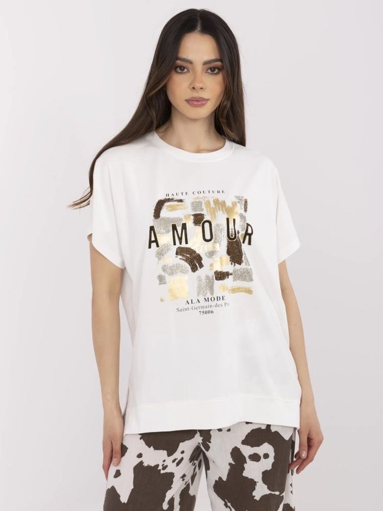 Bluzka damska z krótkim rękawem, ecru, Calimera