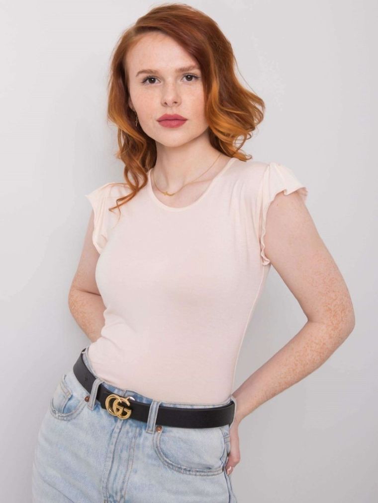 Bluzka damska z krótkim rękawem, ecru, Rue Paris