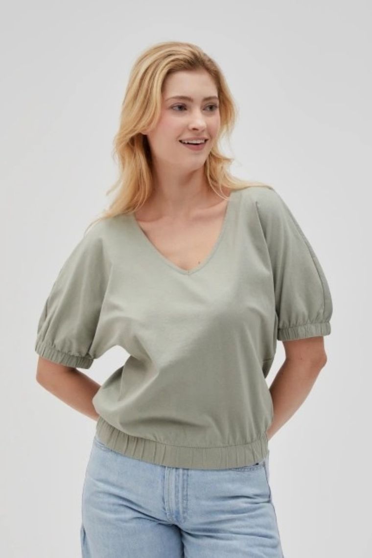 Bluzka damska z krótkim rękawem, khaki, Moodo