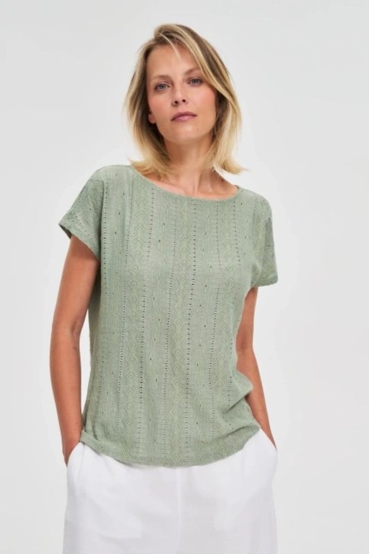 Bluzka damska z krótkim rękawem, khaki, Moodo