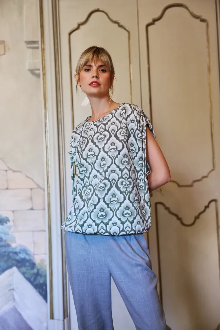 Bluzka damska z krótkim rękawem, khaki, Moodo