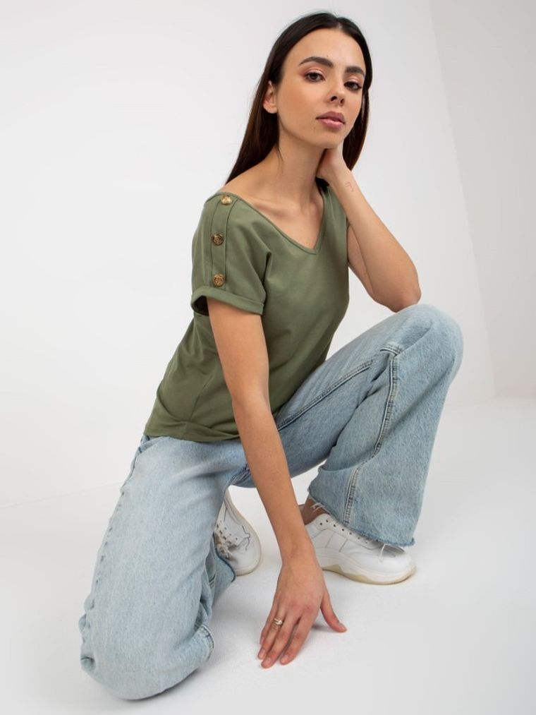 Bluzka damska z krótkim rękawem, khaki, Och Bella