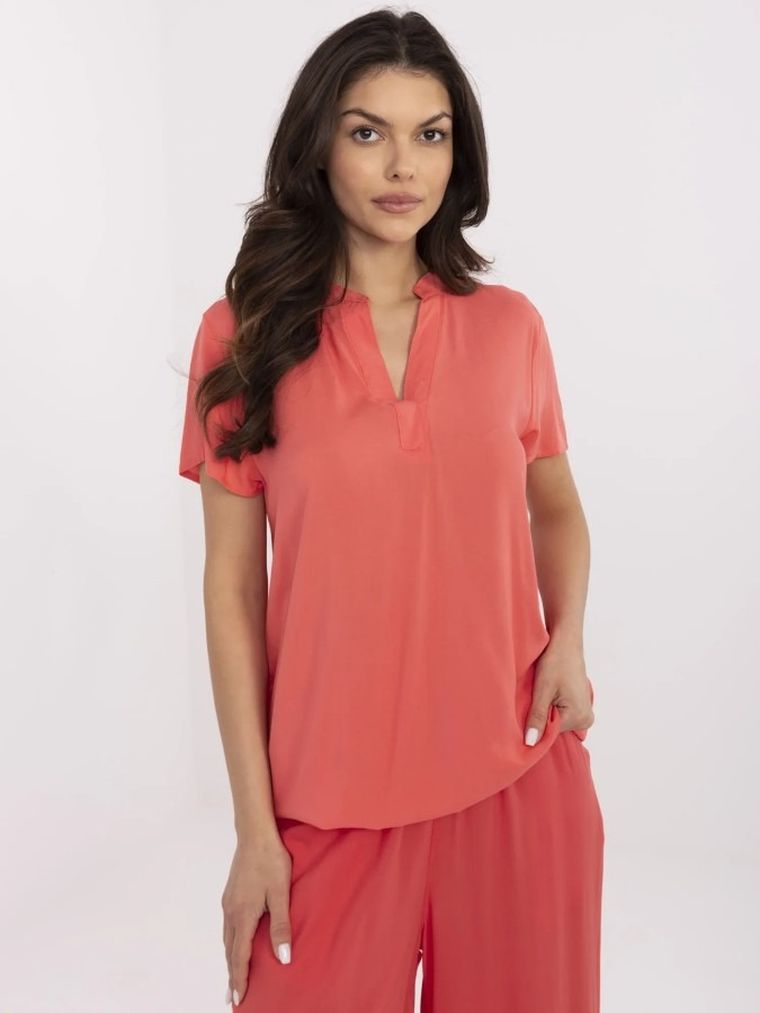 Bluzka damska z krótkim rękawem, koralowa, Sublevel