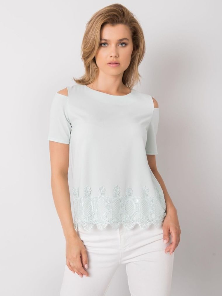 Bluzka damska z krótkim rękawem, miętowa, Lakerta