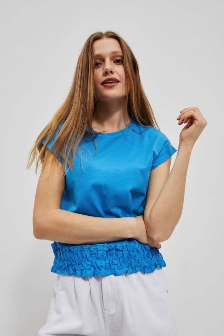 Bluzka damska z krótkim rękawem, niebieska, Moodo