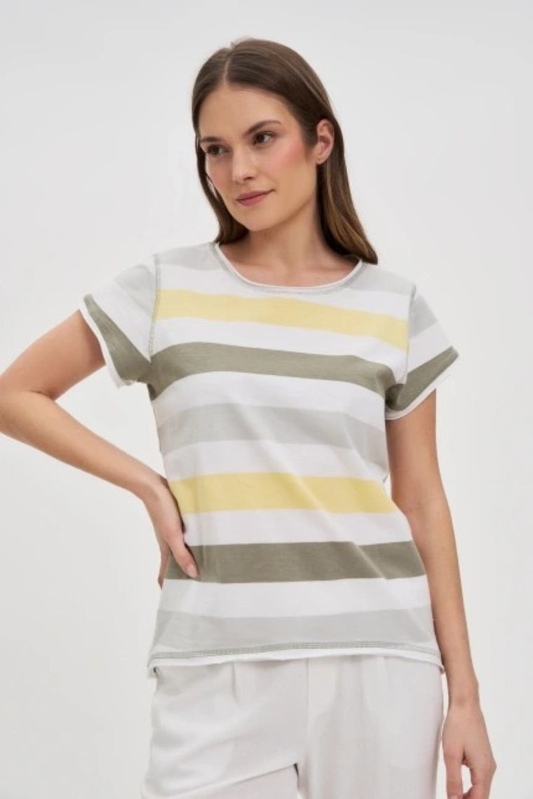 Bluzka damska z krótkim rękawem, niebieska, Moodo