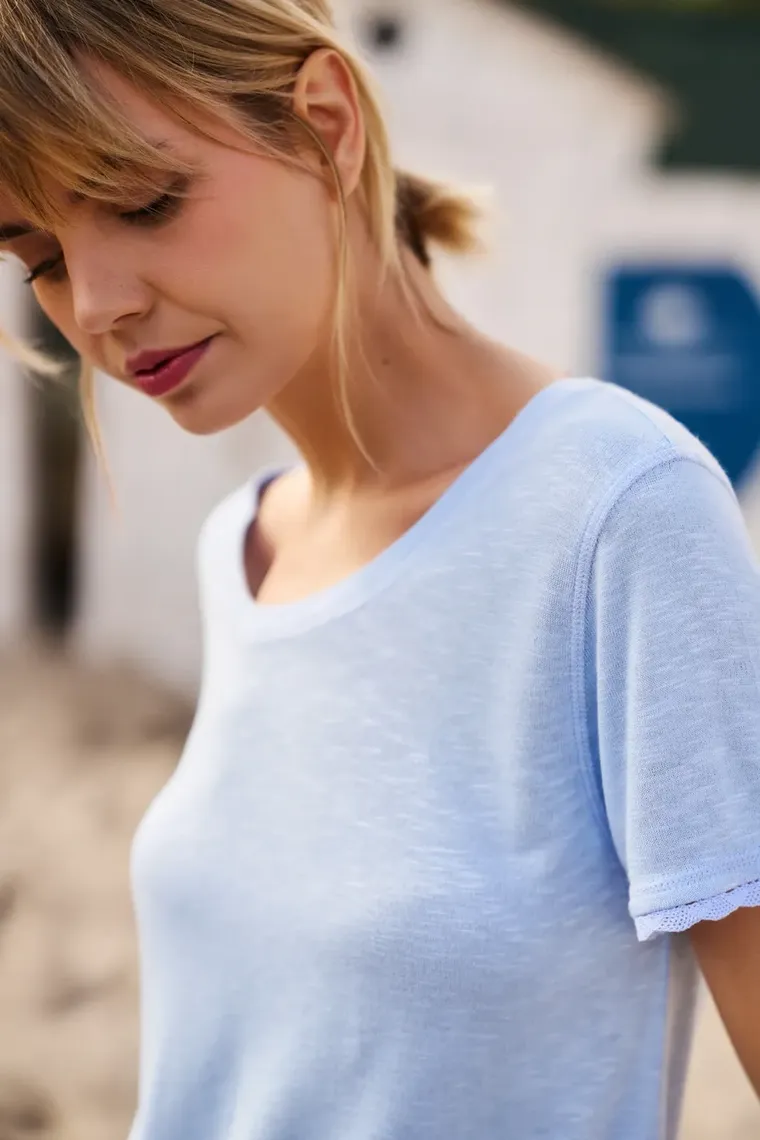 Bluzka damska z krótkim rękawem, niebieska, Moodo