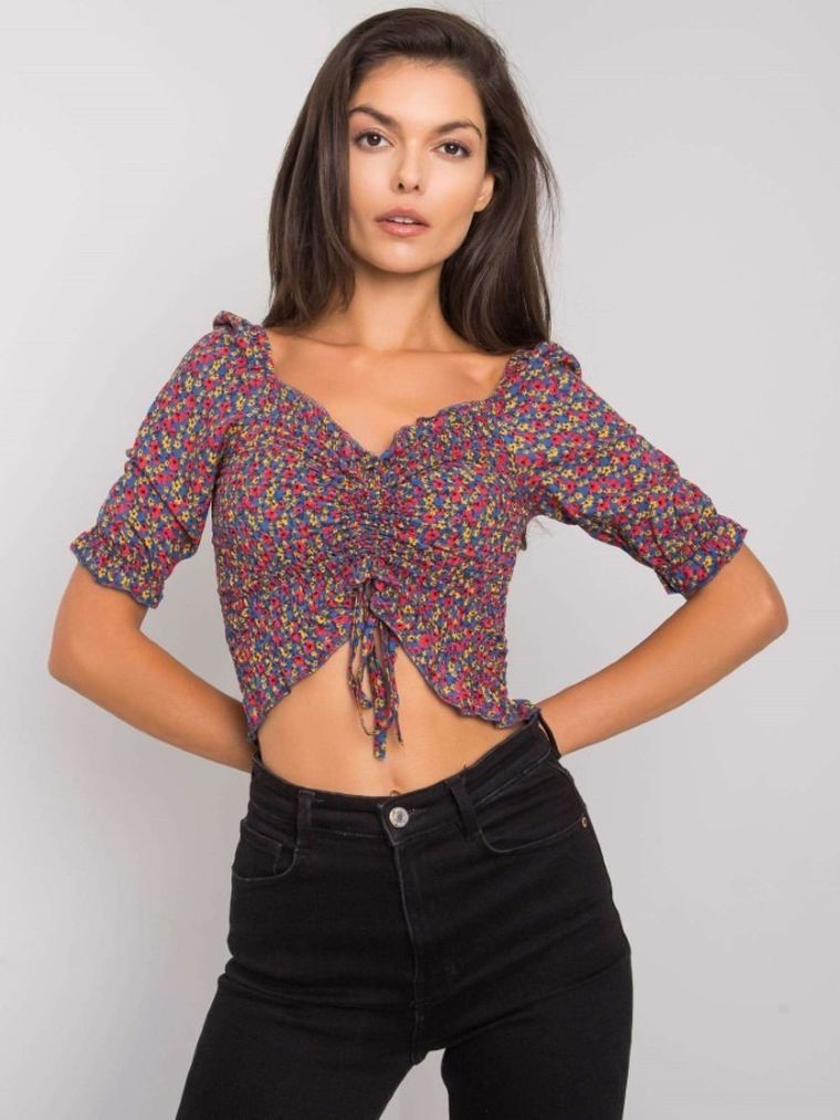 Bluzka damska z krótkim rękawem, niebieska, Rue Paris