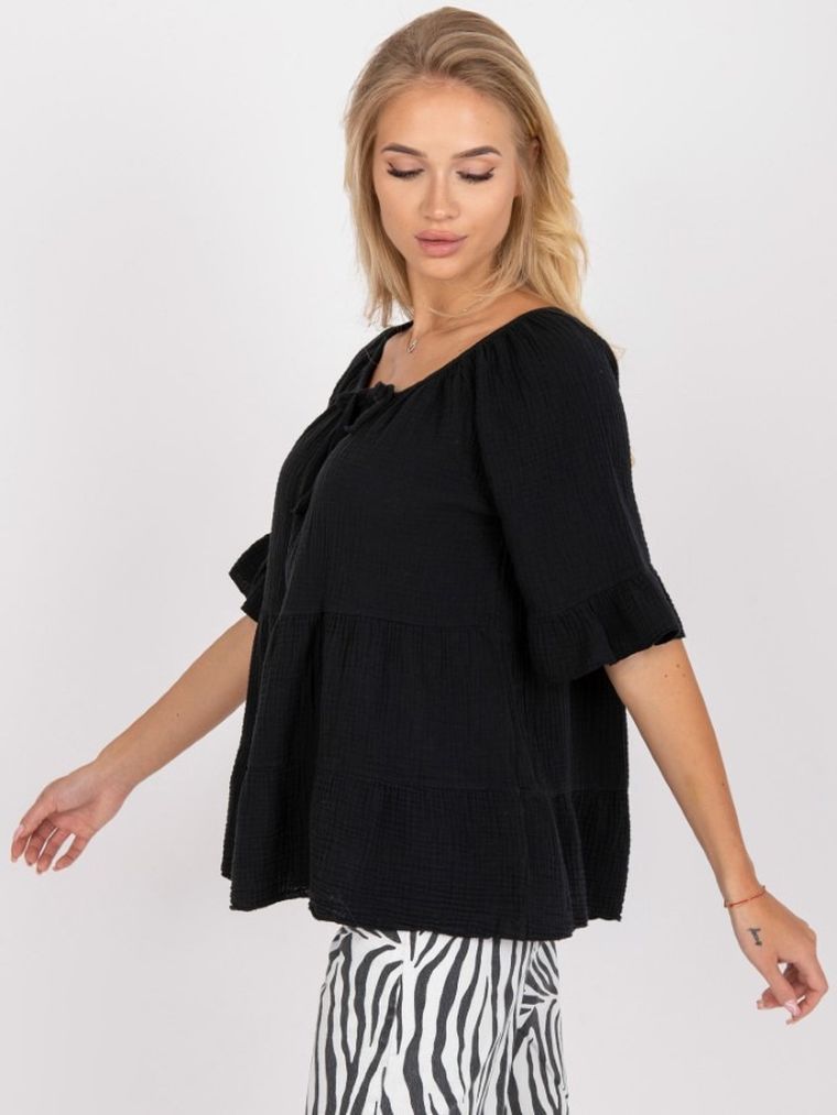 Bluzka damska z krótkim rękawem, oversize, czarna, Och Bella