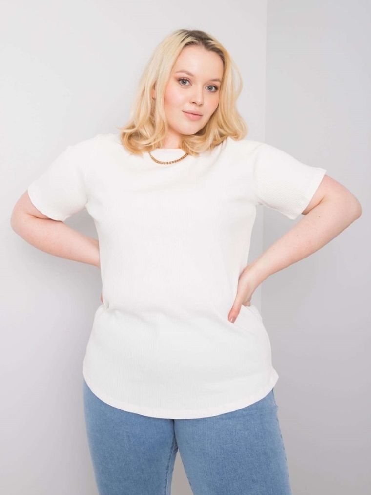 Bluzka damska z krótkim rękawem, plus size, ecru, Basic Feel Good