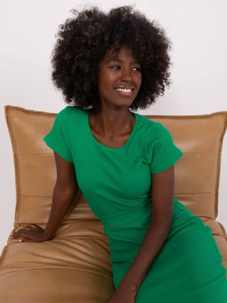 Bluzka damska z krótkim rękawem, prążkowana, zielona, Relevance
