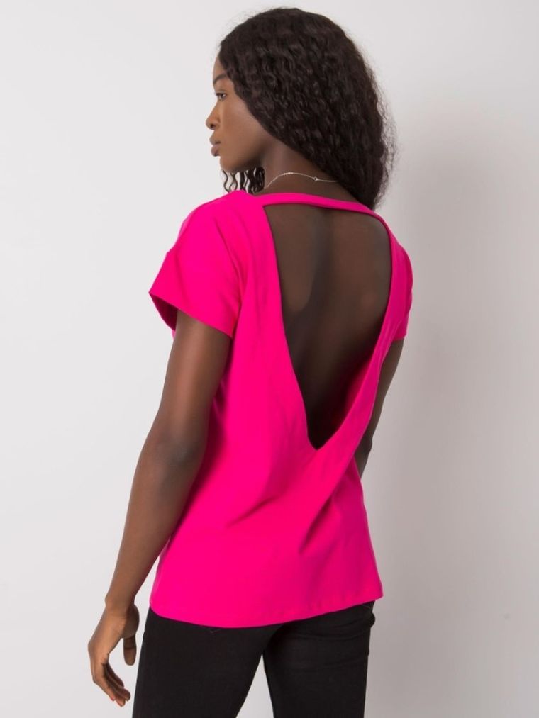 Bluzka damska z krótkim rękawem, różowa, Basic Feel Good