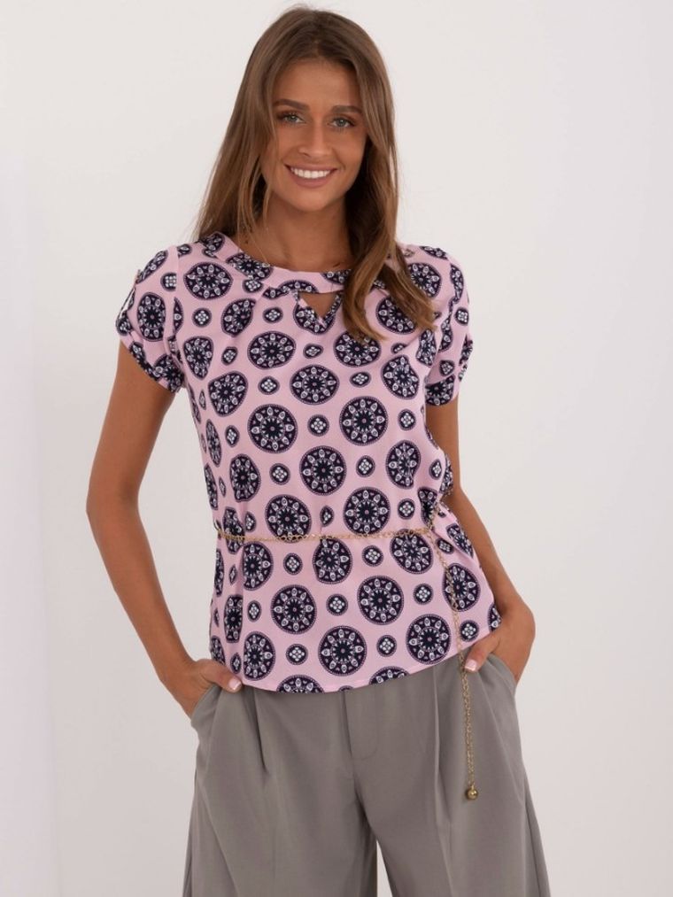 Bluzka damska z krótkim rękawem, różowa, Lakerta