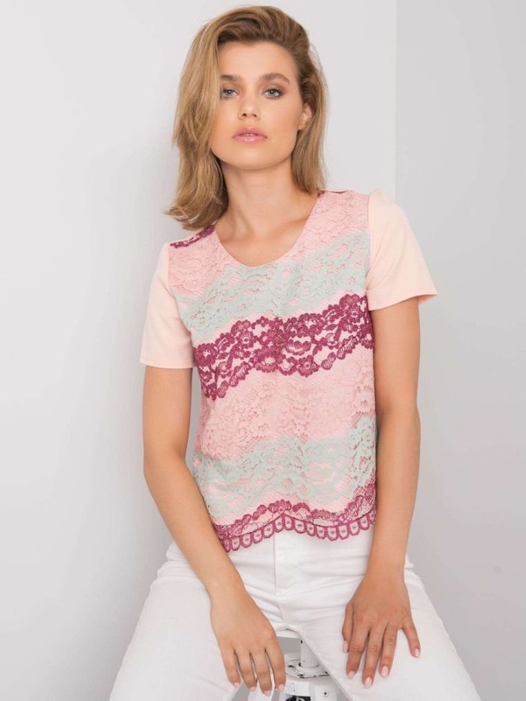 Bluzka damska z krótkim rękawem, różowa, Lakerta