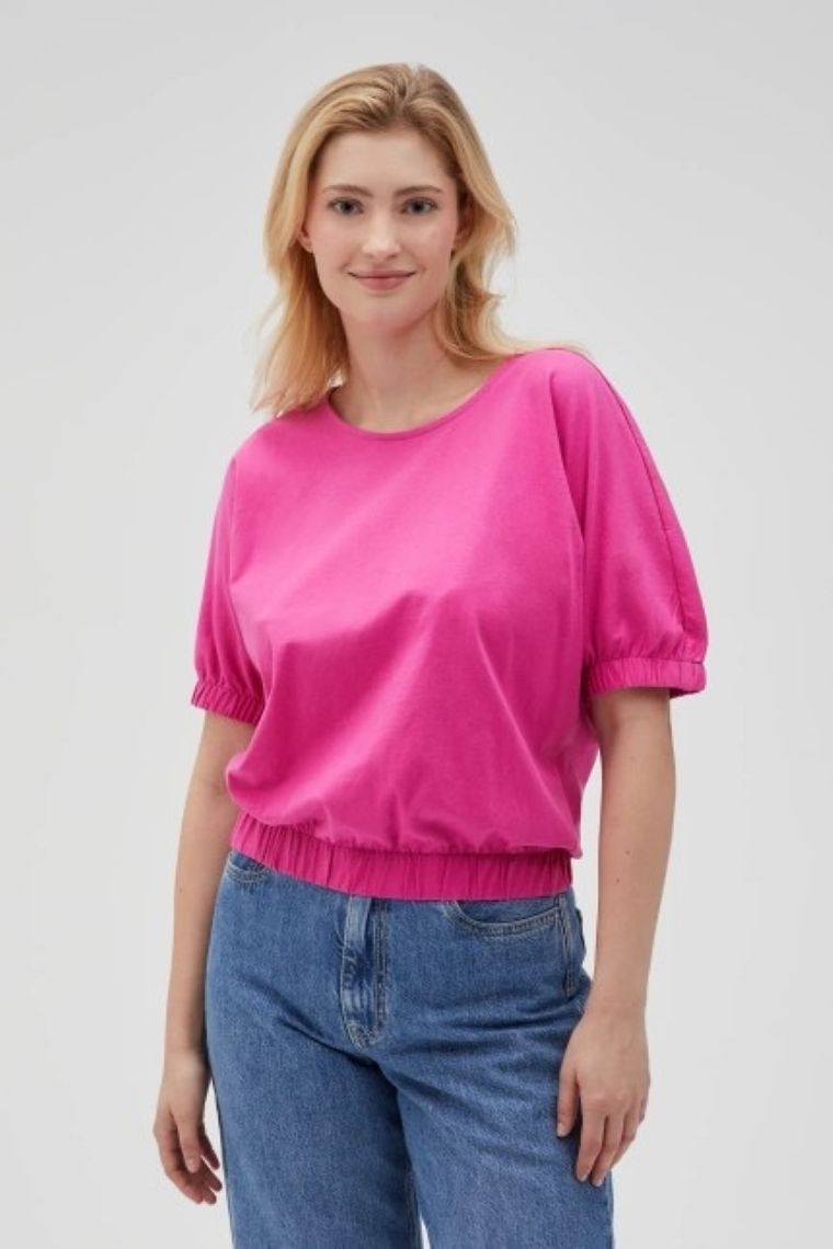 Bluzka damska z krótkim rękawem, różowa, Moodo