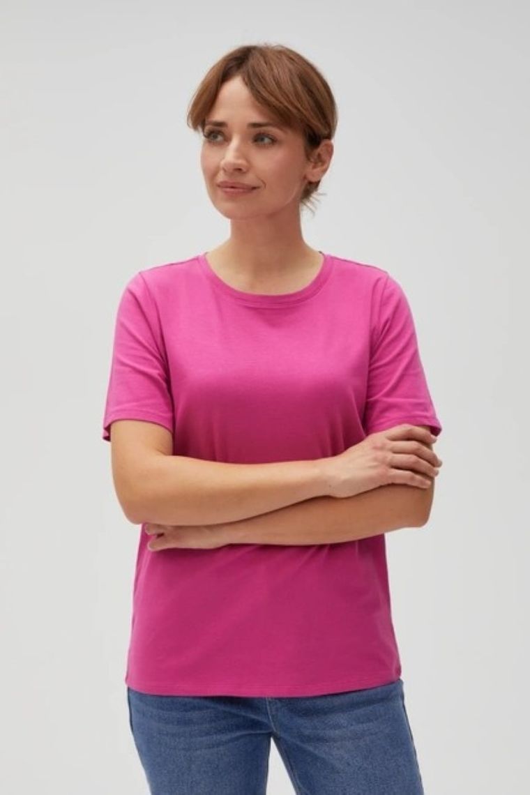 Bluzka damska z krótkim rękawem, różowa, Moodo
