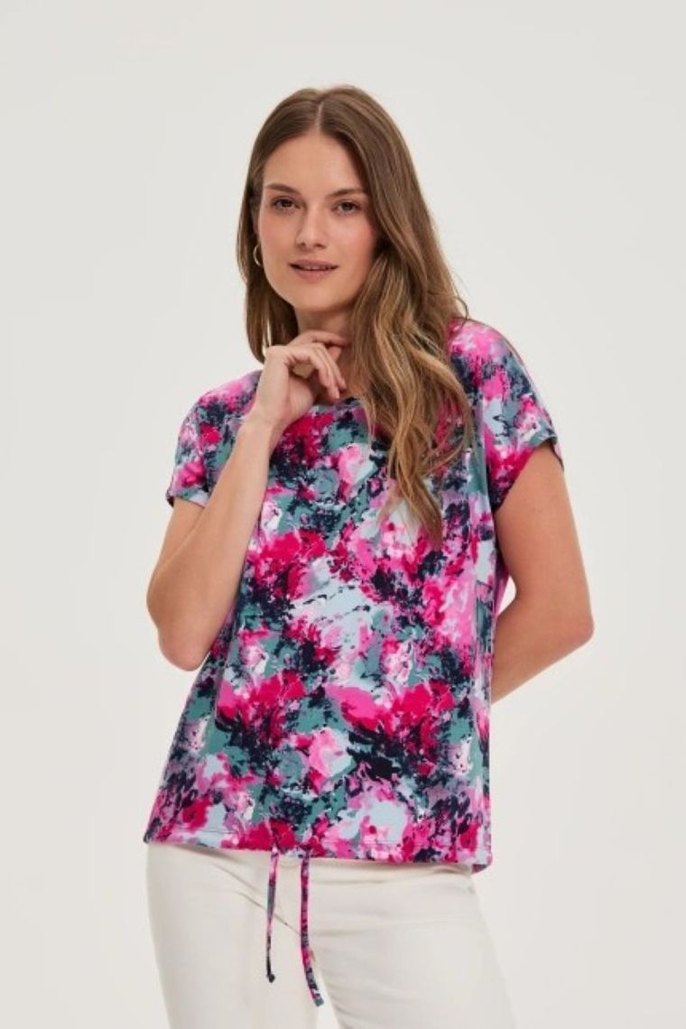 Bluzka damska z krótkim rękawem, różowa, Moodo
