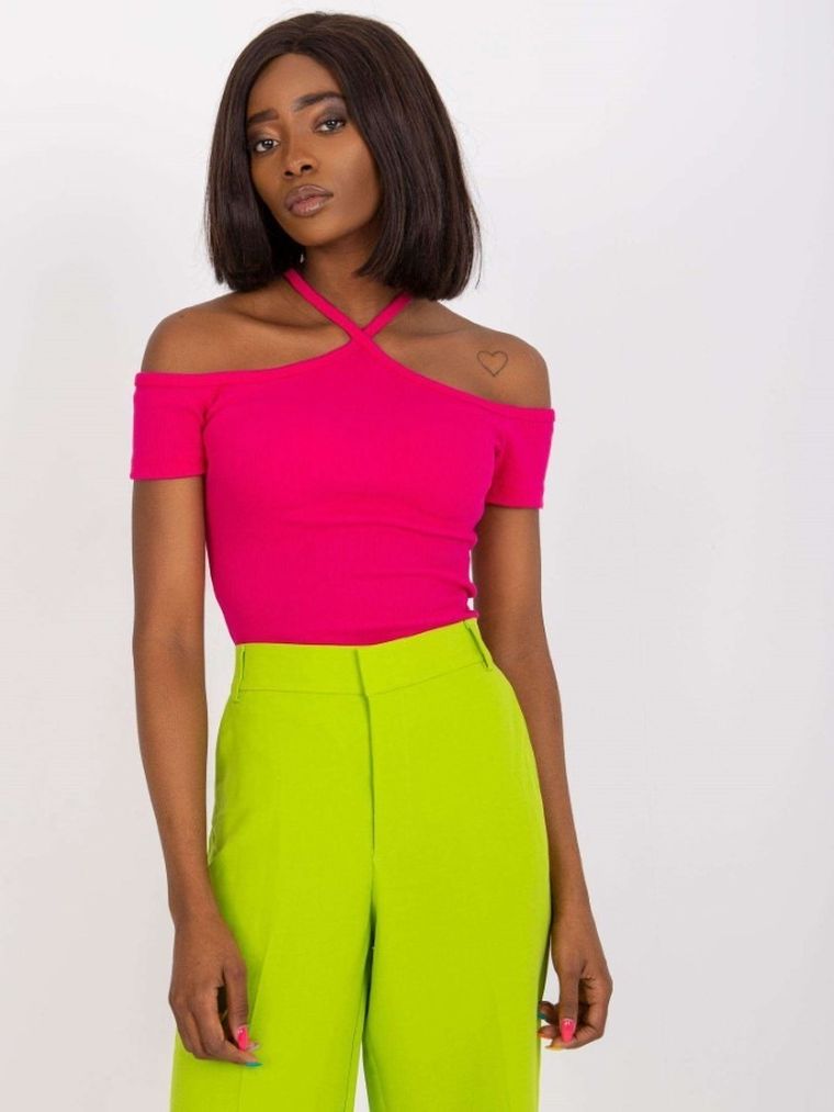 Bluzka damska z krótkim rękawem, różowa, Rue Paris