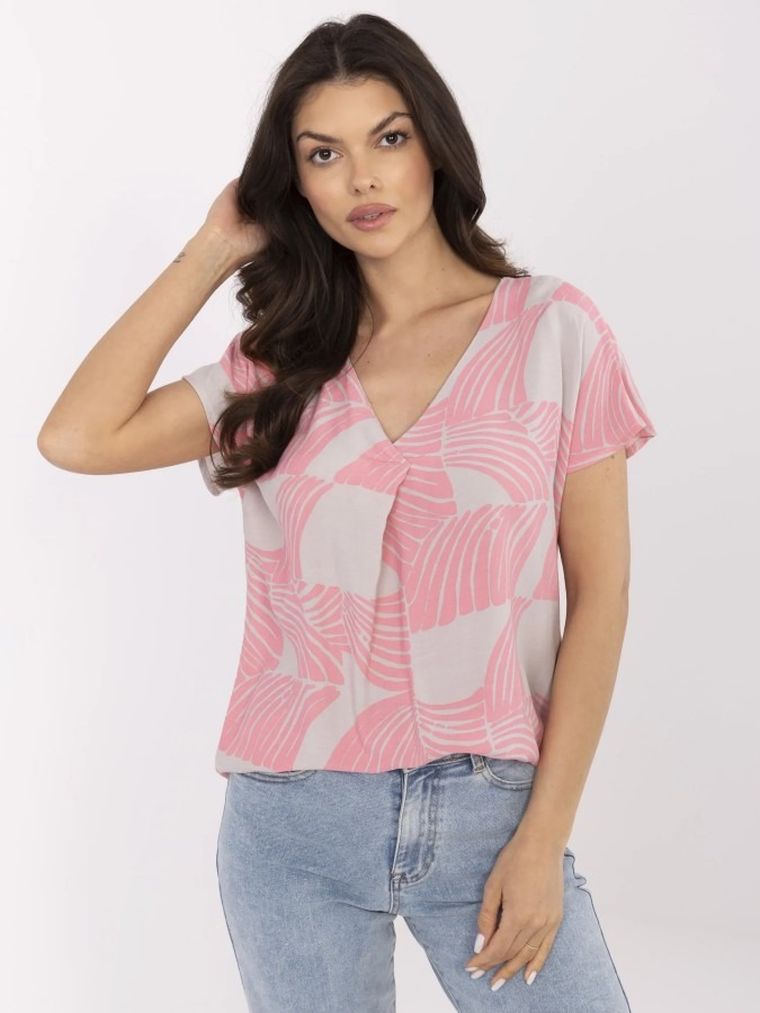 Bluzka damska z krótkim rękawem, różowa, Sublevel