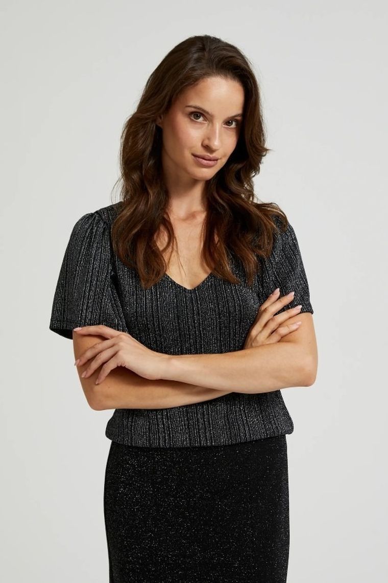 Bluzka damska z krótkim rękawem, srebrna, Moodo