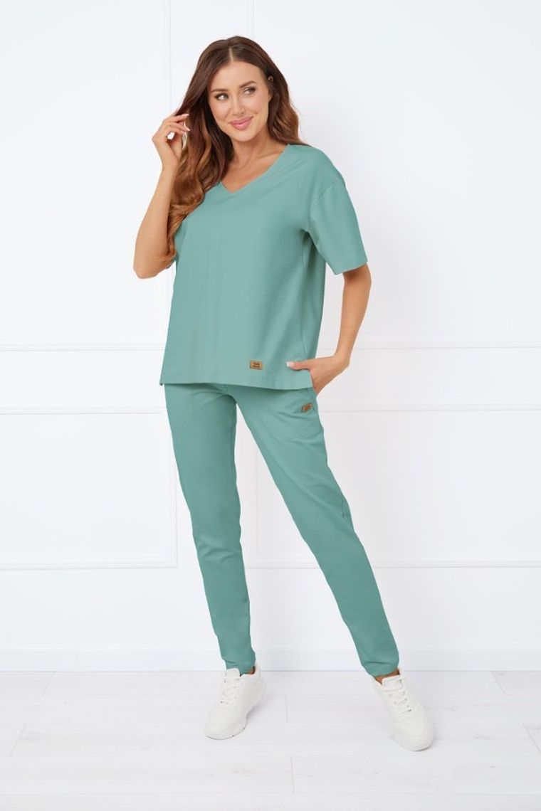 Bluzka damska z krótkim rękawem, turkusowa, Caro, Italian Fashion