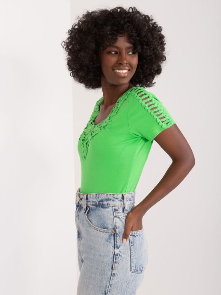 Bluzka damska z krótkim rękawem, zielona, Ambitionfly