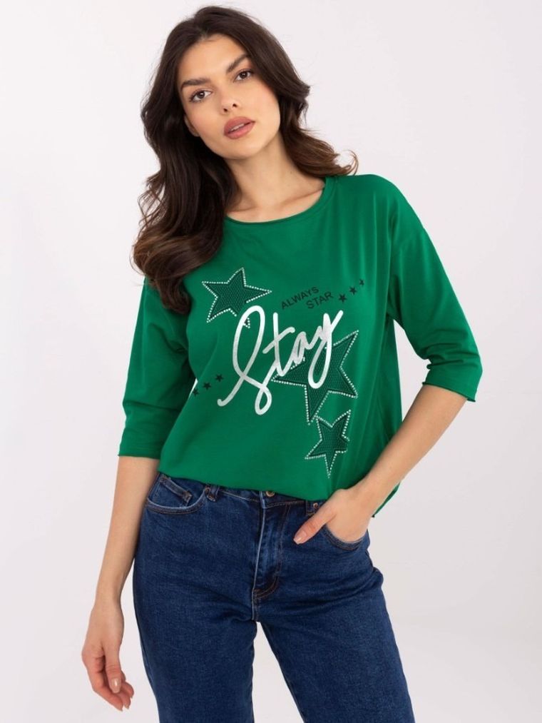 Bluzka damska z krótkim rękawem, zielona, Calimera