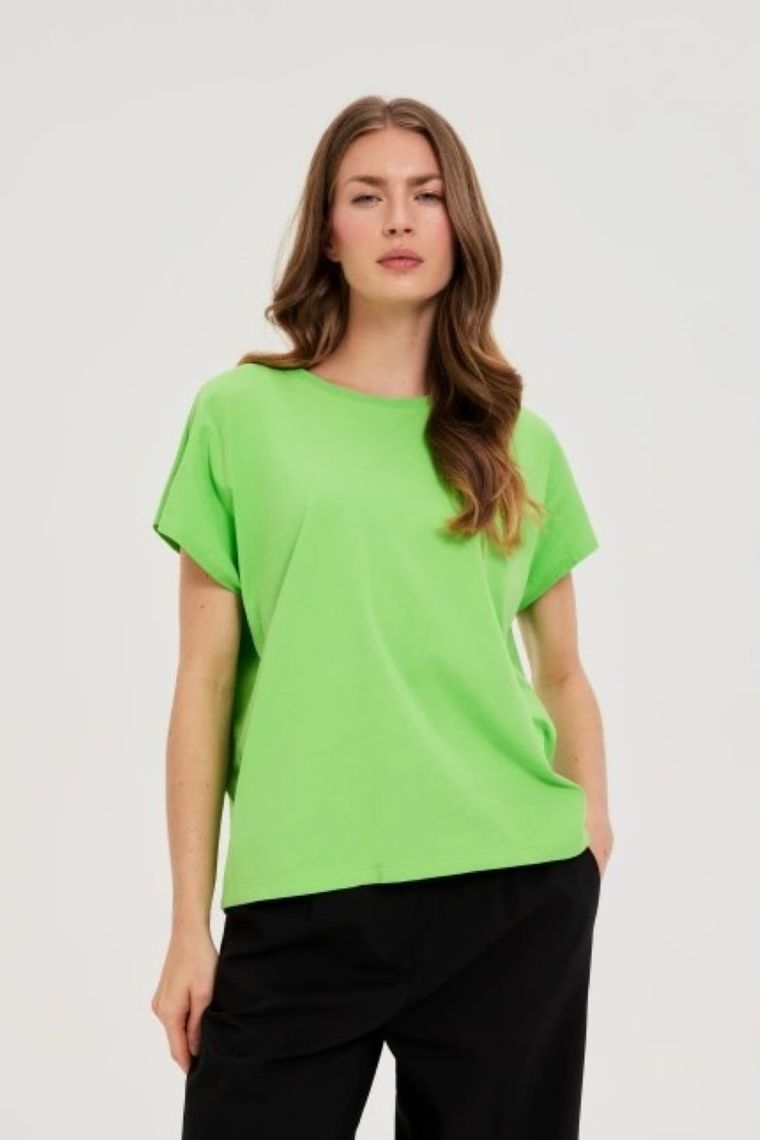 Bluzka damska z krótkim rękawem, zielona, Moodo