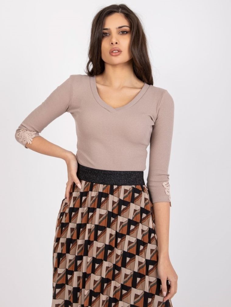 Bluzka damska z rękawem 3/4, beżowa, Rue Paris