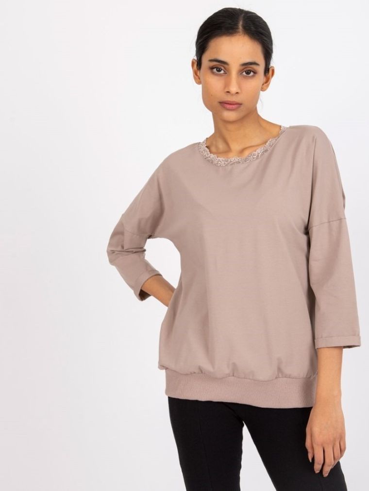 Bluzka damska z rękawem 3/4, beżowa, Rue Paris