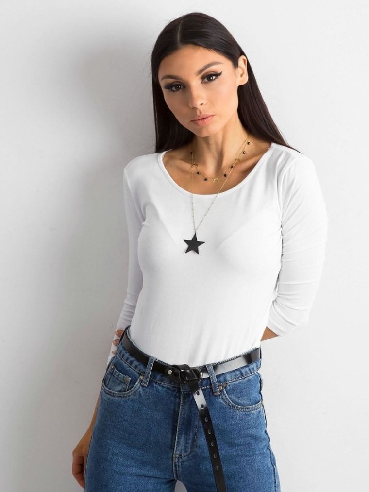 Bluzka damska z rękawem 3/4, biała, Basic Feel Good