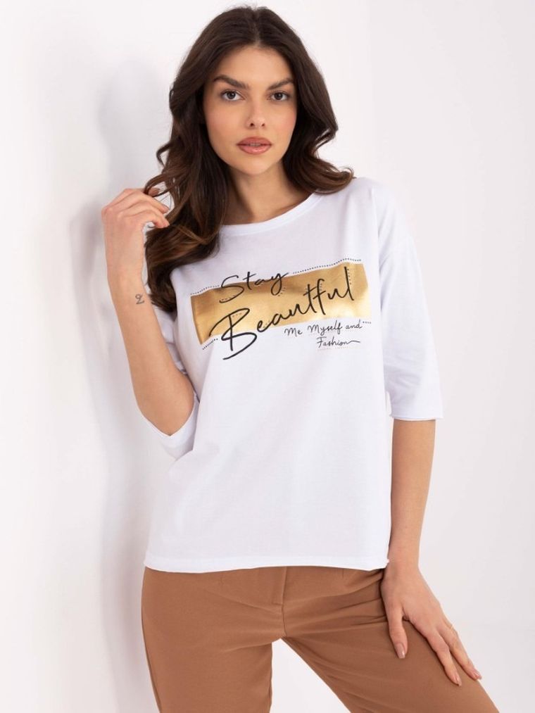 Bluzka damska z rękawem 3/4, biała, Calimera