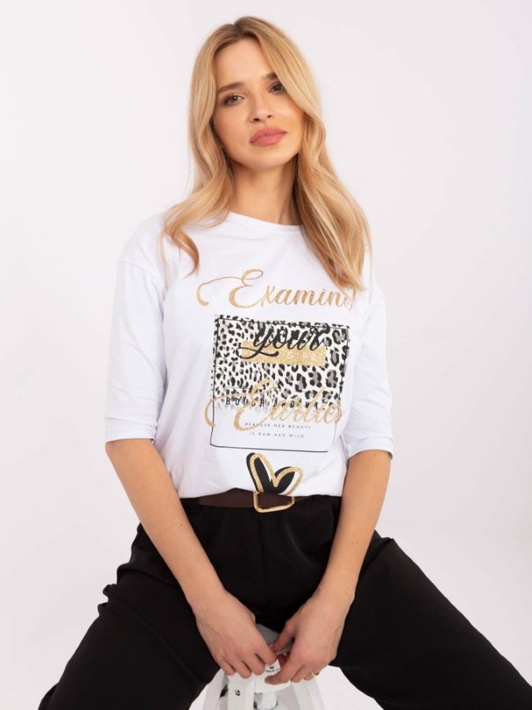 Bluzka damska z rękawem 3/4, biała, Calimera