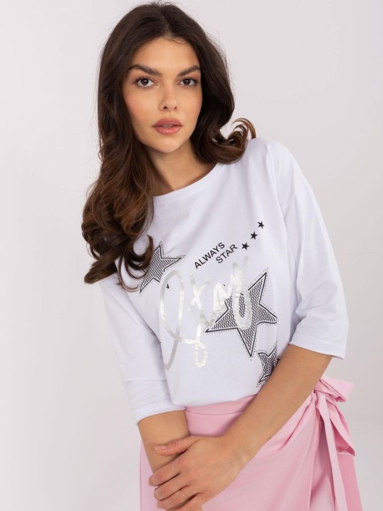 Bluzka damska z rękawem 3/4, biała, Calimera