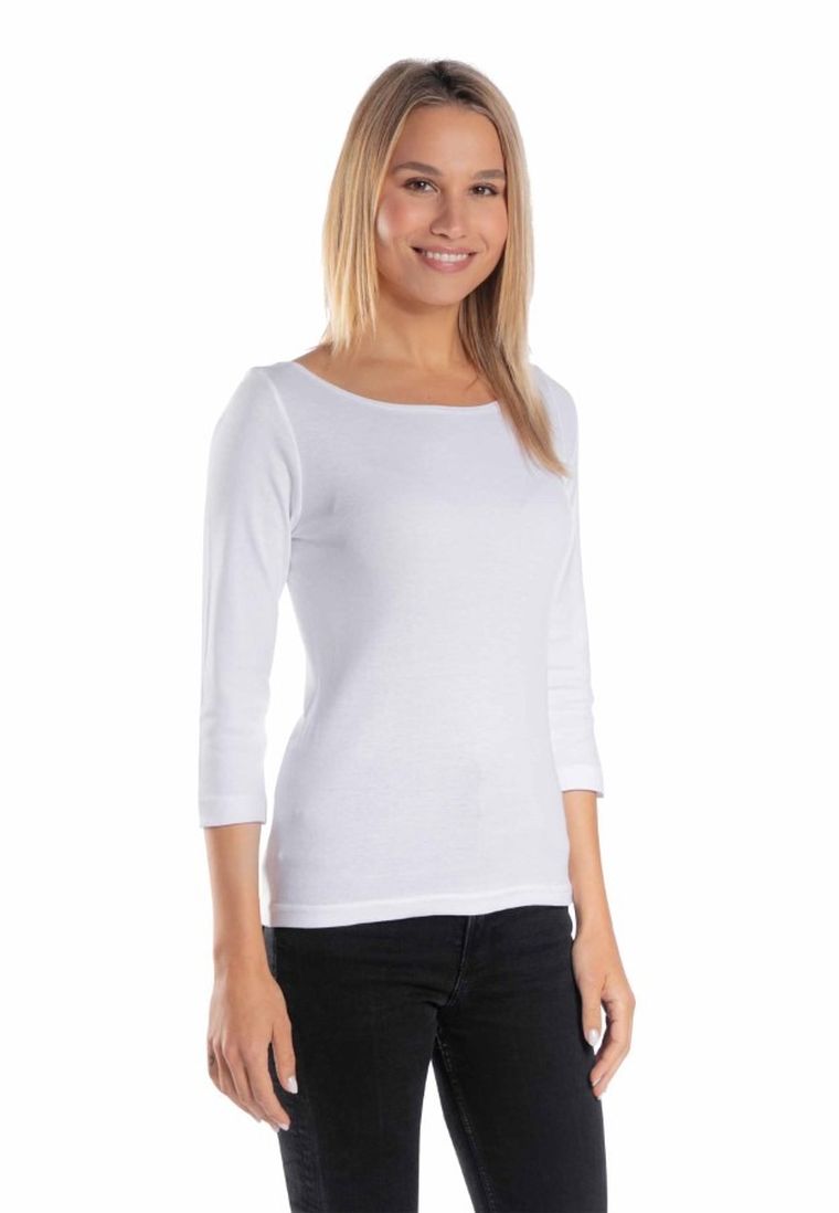 Bluzka damska z rękawem 3/4, biała, Golden Queen